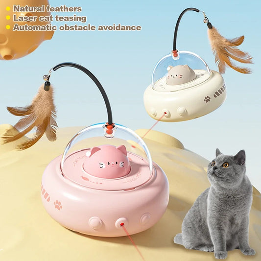 Pupperooz™ Smart UFO Cat Toy – Interactive Feather Teaser with Bell